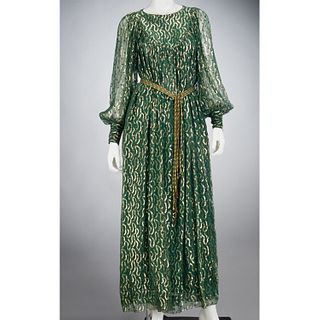 Christian Dior green silk lame evening dress