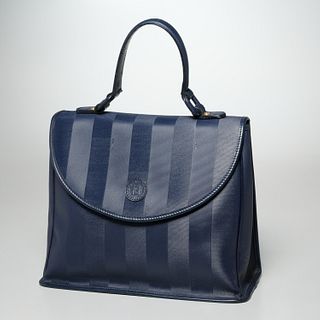 Fendi black striped canvas satchel