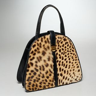Black leather and leopard handbag