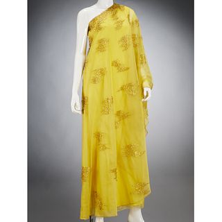 Pierre Cardin couture yellow silk chiffon caftan