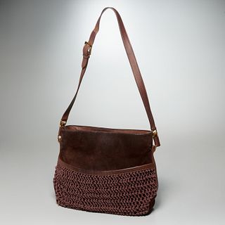 Gucci brown suede and crochet handbag