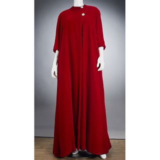 Ladies red velvet maxi evening coat