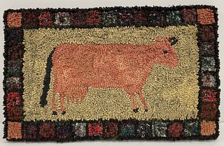 Hooked Rug with Cow