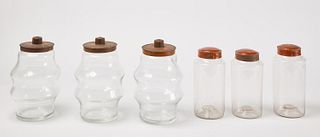 Six Glass Pantry Jars with Red Lids