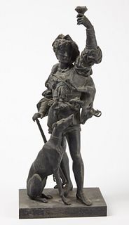 Spelter Sculpture Figure of Man with Dog