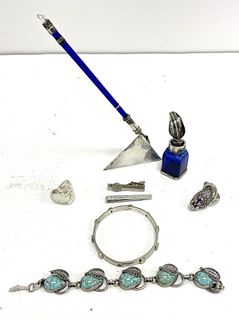 Sterling Jewelry Lot & Pen and Ink