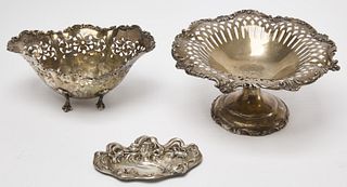 Sterling Reticulated Dishes and Art Nouveau Tray