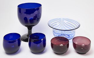 Cobalt Glass Compote & Glassware Lot