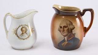 Two Ceramic Pitchers w/ George & Martha Washington