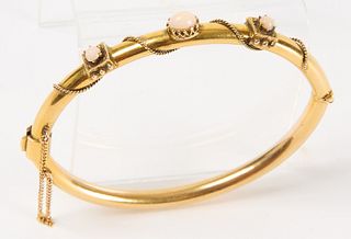 14K and Coral Oval Hinged Bracelet