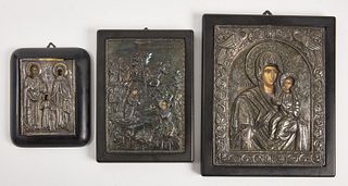 Three Modern Greek Icons. 950 Silver