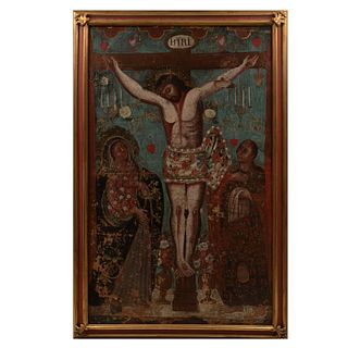ANÓNIMO. Cristo de Ixmiquilpan. Finales del SXIX. Óleo sobre tela. 160 x 100 cm