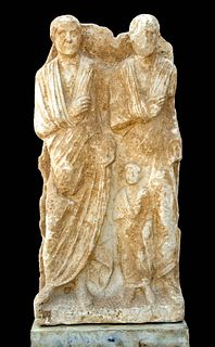 Massive Roman Marble Relief - 2 Figures + Child