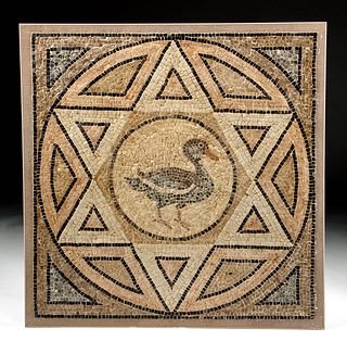 Roman Stone Tesserae Mosaic w/ Duck & Hexagram