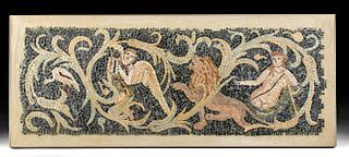 Roman Mosaic w/ Cupid, Water Nymph, Lion, & Bird