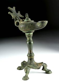 Late Roman / Byzantine Bronze Oil Lamp with Stand