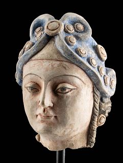 2nd C. Gandharan Polychrome Stucco Bust of a Lady