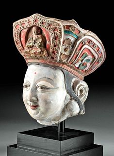 Chinese Ming Polychrome Head - Bodhisattva Guanyin