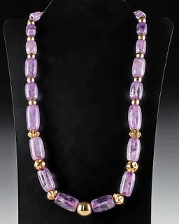 Moche Amethyst Bead Necklace & Modern Gold Plated Beads