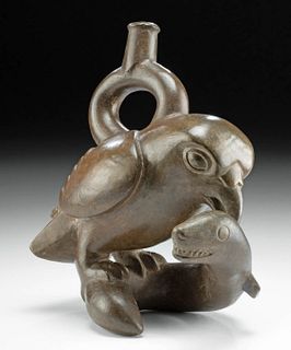 Moche Pottery Stirrup Vessel, Bird Eating Eel TL Tested