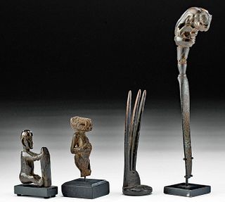 19th C. Dayak Wood, Iron, & Bone Tools & Charms (4)