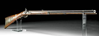 19th C. USA Tiger Maple Long Barrel Percussion Rifle