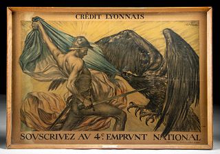 Framed WWI French Color Lithograph Poster by Faivre