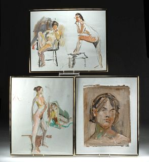 Lot of 3 William Draper Paintings - Nudes & Bust, 1950s