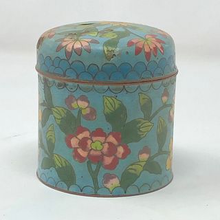 Antique Chinese cloisonnÌ© round box with lid 3 x 3