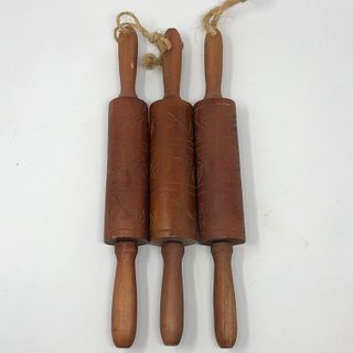 Vintage Set of (3) 14 inch Rolling Pins Wooden Carved