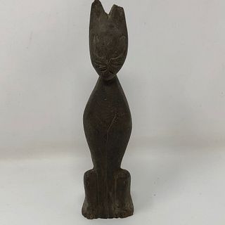FOLK ART  CAT FIGURINE carved wood 6 inch note: small