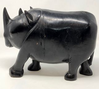 Robust Wood Carved rhinoceros Statue