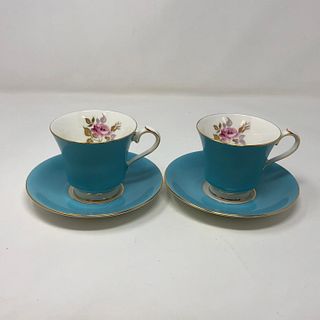 AYNSLEY Blue Cup/Saucer Set 2964 gold marked/2 (4 pcs