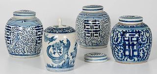 Group of Blue and White Ginger Jars 