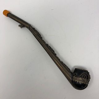 Pressed Tin / wood Ornately decorated Peace Pipe