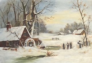 Winter remote scenery oil painting on canvas