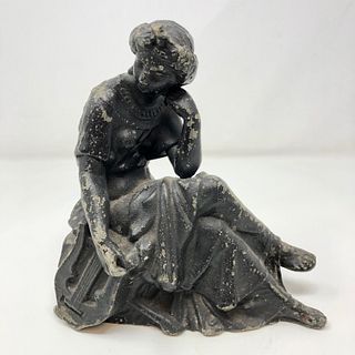 Antique Greek woman cast metal figurine