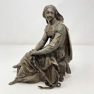 Antique Statue cast metal woman sitting