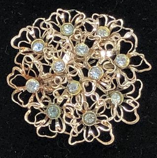 Blue stone wheel floral wire pin brooch