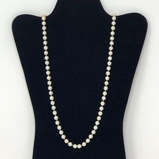 36" faux pearl necklace with gold tone wire spiral