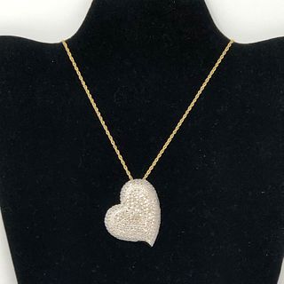 CGOLDplate? HEART clearstones pendant/necklace w case;