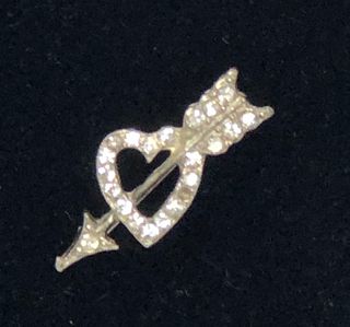 Cupid arrow through heart white stone pin brooch note:
