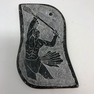 Etched painted Lacrosse stone "?GANE YUN da qwus?"