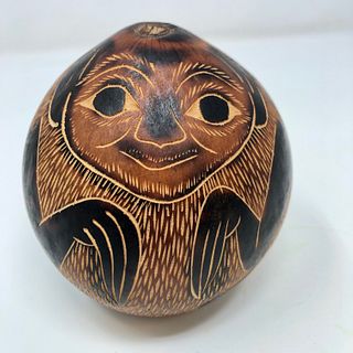 Peruvian Folk Art Carved Musical Gourd