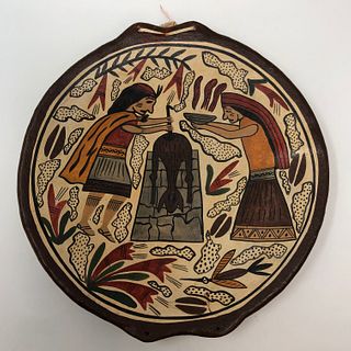 Vintage Egyptian hand painted Terra cotta plate