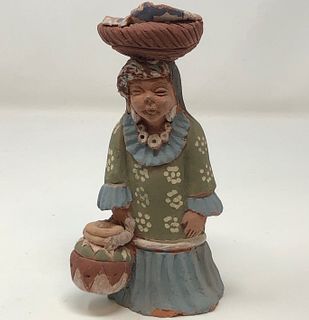 Marked INCA MAYA AZTEC Woman Terracotta basket on head