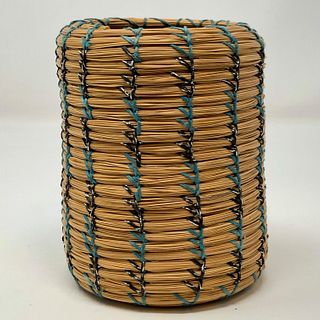 NATIVE AMERICAN INDIAN  turqoise/silver Straw Basket