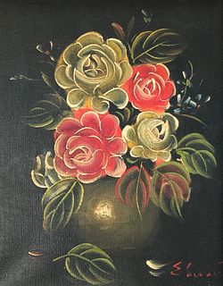 Vintage FLORAL oil on canvas ANCO BILT ornate carved
