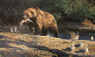 POACHED SALMON bear print by BOB KUHN signed no 320/750