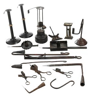 Group of 15 Early Iron and Tin Lighting Tools
